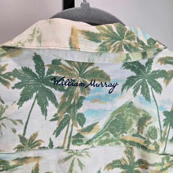 William Murray Bill Linen Hawaiian Button Down Shirt Golf Palm Trees Green XL - Picture 7 of 10